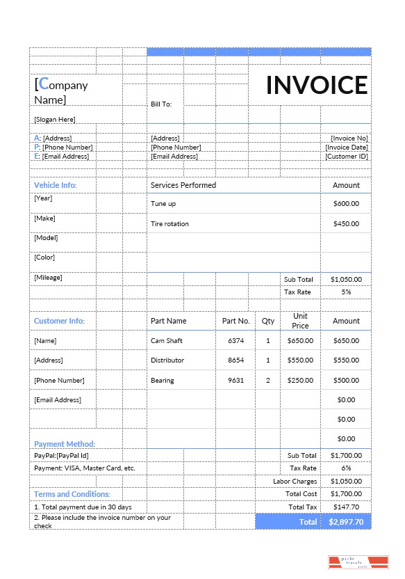 Auto Repair Estimate Invoice Template PSD template